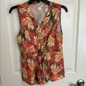 Christopher & Banks Tropical Sleeveless Button-Down Top SP